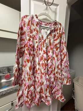 Jessica Simpson Pink, Rust & White Midi Dress